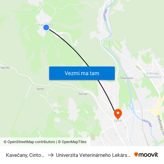 Kavečany, Cintorín to Univerzita Veterinárneho Lekárstva map