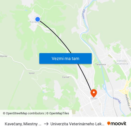 Kavečany, Miestny Úrad to Univerzita Veterinárneho Lekárstva map