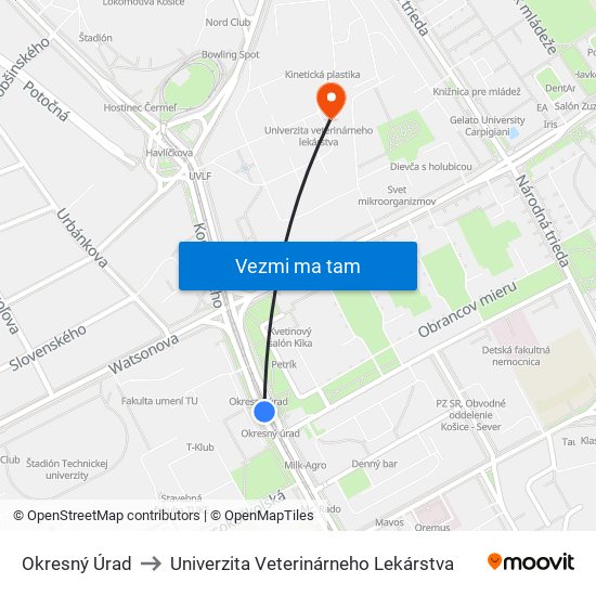 Okresný Úrad to Univerzita Veterinárneho Lekárstva map