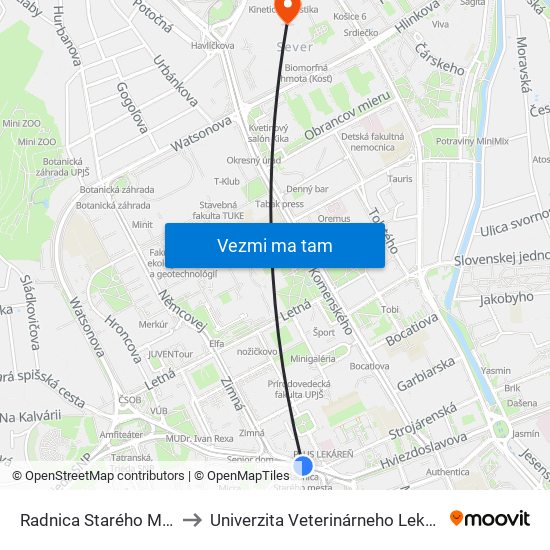 Radnica Starého Mesta to Univerzita Veterinárneho Lekárstva map