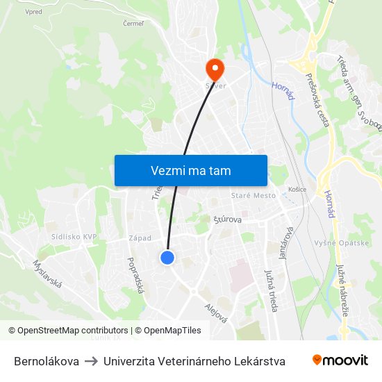 Bernolákova to Univerzita Veterinárneho Lekárstva map