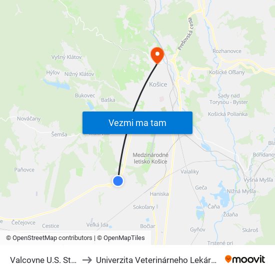 Valcovne U.S. Steel to Univerzita Veterinárneho Lekárstva map