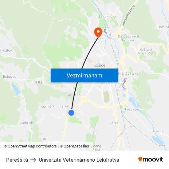 Perešská to Univerzita Veterinárneho Lekárstva map