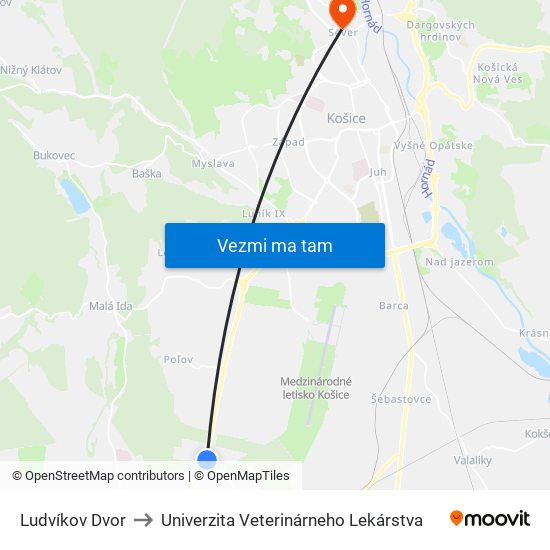 Ludvíkov Dvor to Univerzita Veterinárneho Lekárstva map