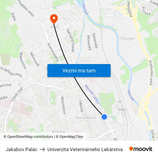 Jakabov Palác to Univerzita Veterinárneho Lekárstva map