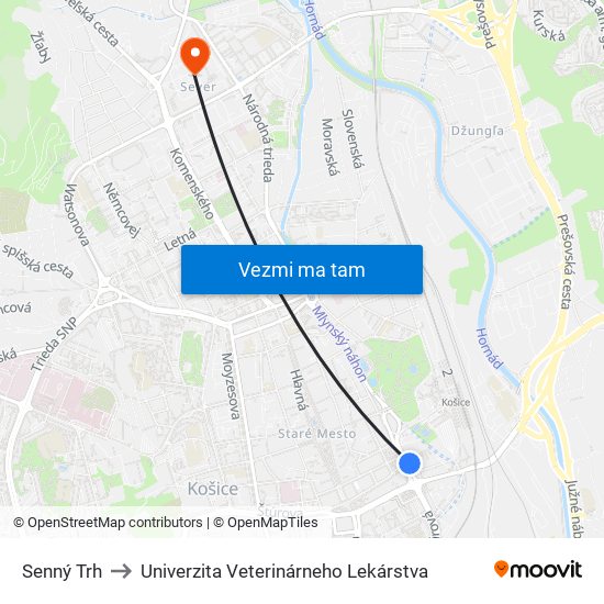 Senný Trh to Univerzita Veterinárneho Lekárstva map