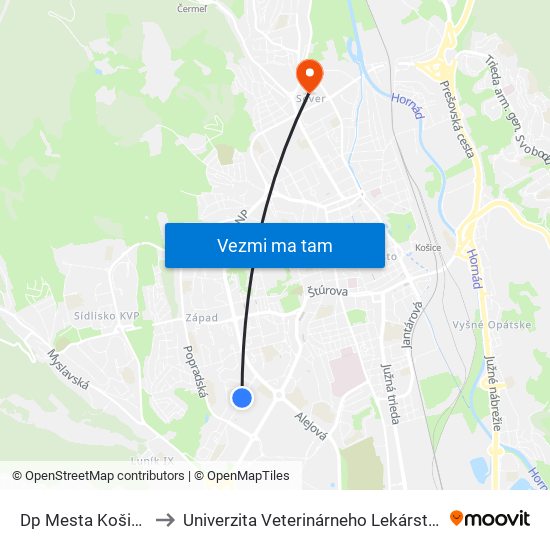 Dp Mesta Košice to Univerzita Veterinárneho Lekárstva map