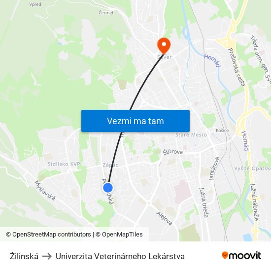 Žilinská to Univerzita Veterinárneho Lekárstva map