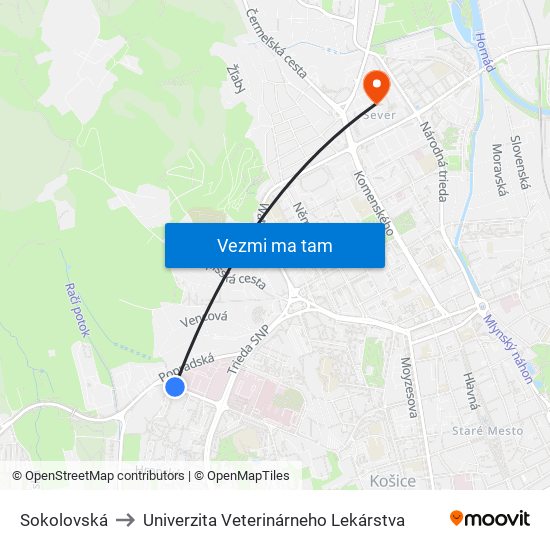 Sokolovská to Univerzita Veterinárneho Lekárstva map