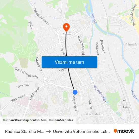 Radnica Starého Mesta to Univerzita Veterinárneho Lekárstva map