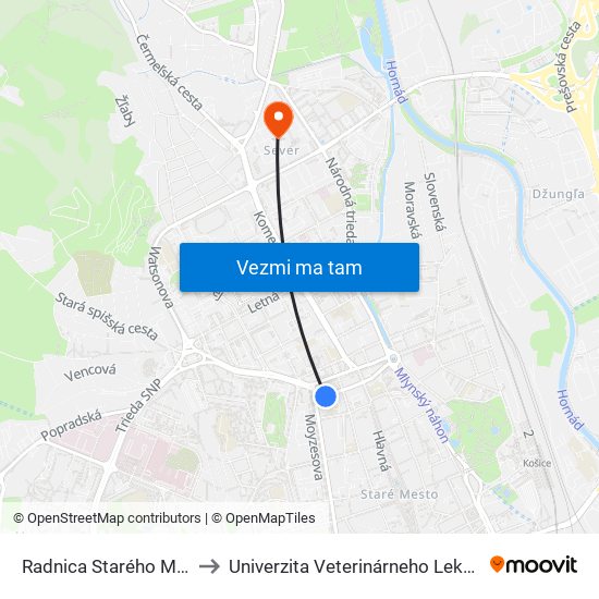 Radnica Starého Mesta to Univerzita Veterinárneho Lekárstva map