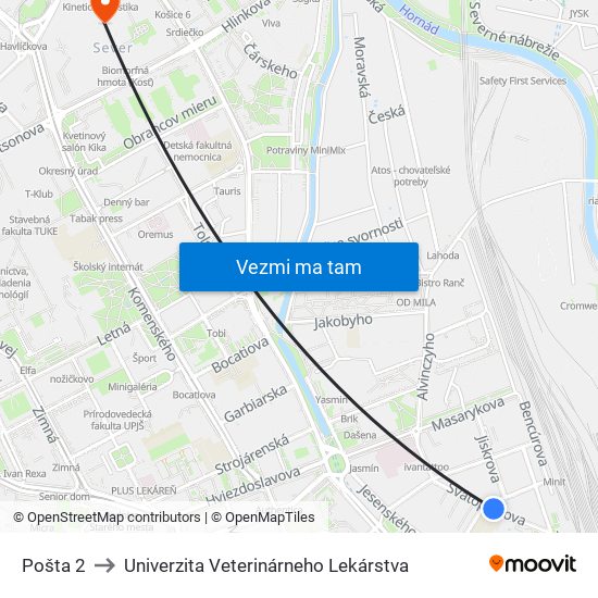 Pošta 2 to Univerzita Veterinárneho Lekárstva map