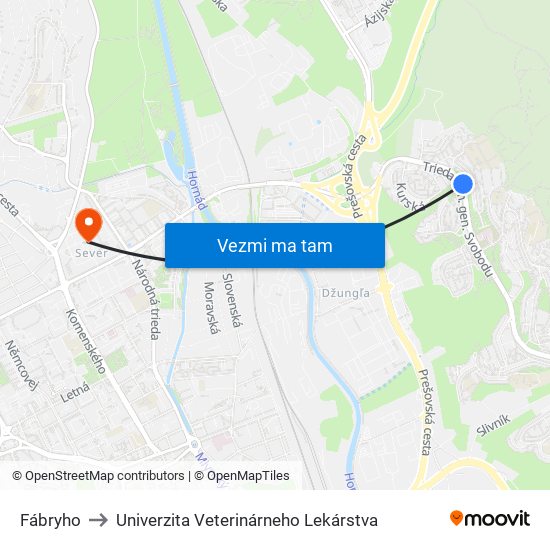 Fábryho to Univerzita Veterinárneho Lekárstva map