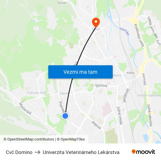 Cvč Domino to Univerzita Veterinárneho Lekárstva map