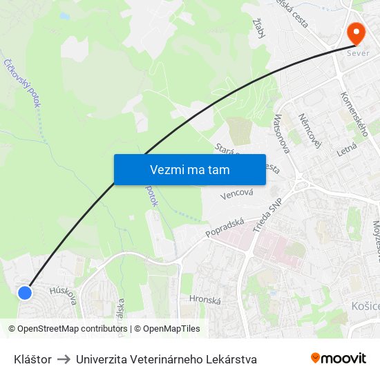 Kláštor to Univerzita Veterinárneho Lekárstva map