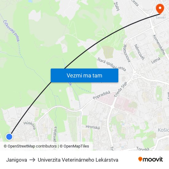 Janigova to Univerzita Veterinárneho Lekárstva map