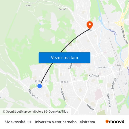 Moskovská to Univerzita Veterinárneho Lekárstva map