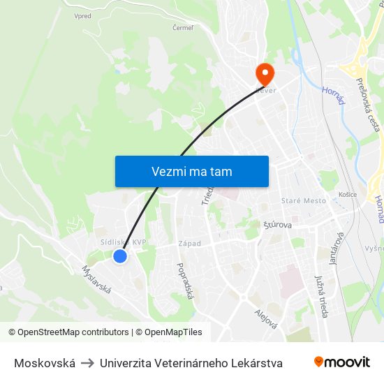 Moskovská to Univerzita Veterinárneho Lekárstva map