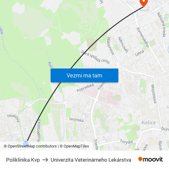 Poliklinika Kvp to Univerzita Veterinárneho Lekárstva map