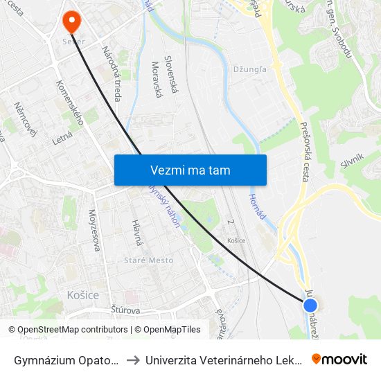 Gymnázium Opatovská to Univerzita Veterinárneho Lekárstva map