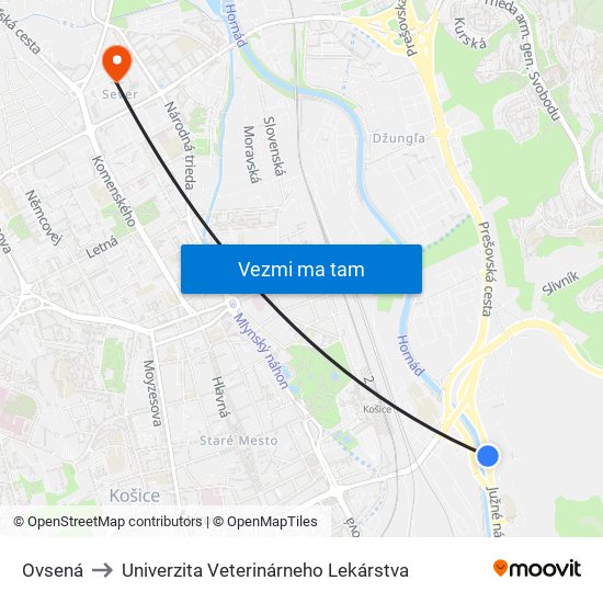 Ovsená to Univerzita Veterinárneho Lekárstva map