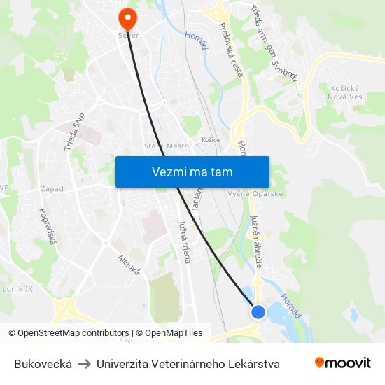 Bukovecká to Univerzita Veterinárneho Lekárstva map