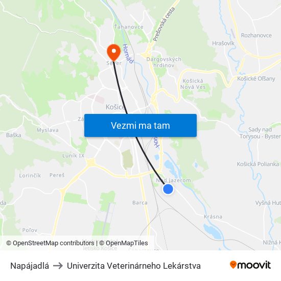 Napájadlá to Univerzita Veterinárneho Lekárstva map