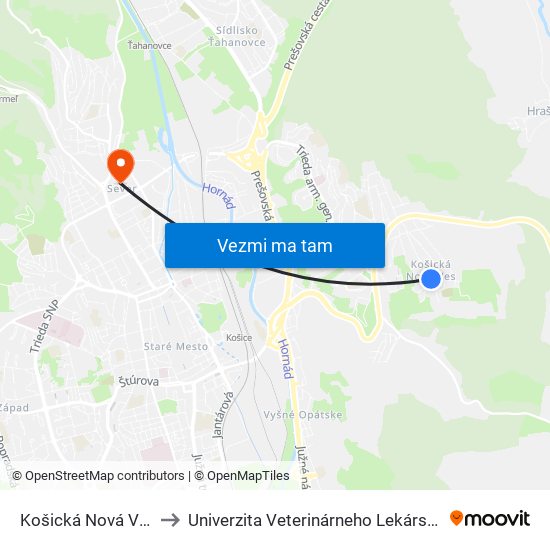 Košická Nová Ves to Univerzita Veterinárneho Lekárstva map