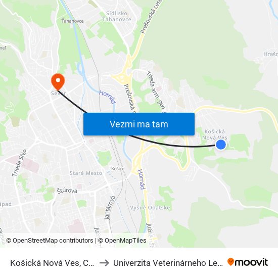 Košická Nová Ves, Cintorín to Univerzita Veterinárneho Lekárstva map