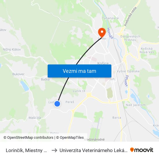 Lorinčík, Miestny Úrad to Univerzita Veterinárneho Lekárstva map