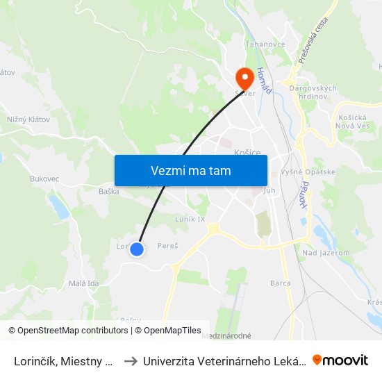 Lorinčík, Miestny Úrad to Univerzita Veterinárneho Lekárstva map