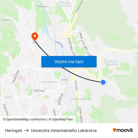 Heringeš to Univerzita Veterinárneho Lekárstva map