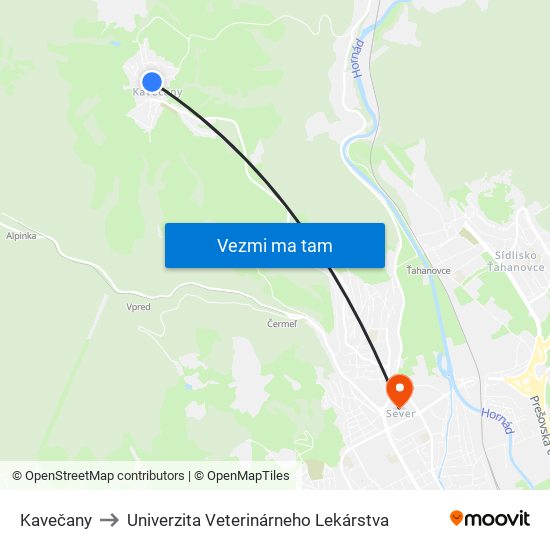 Kavečany to Univerzita Veterinárneho Lekárstva map