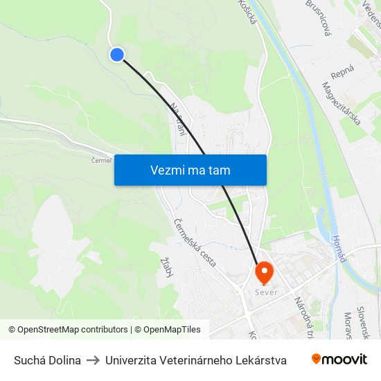 Suchá Dolina to Univerzita Veterinárneho Lekárstva map