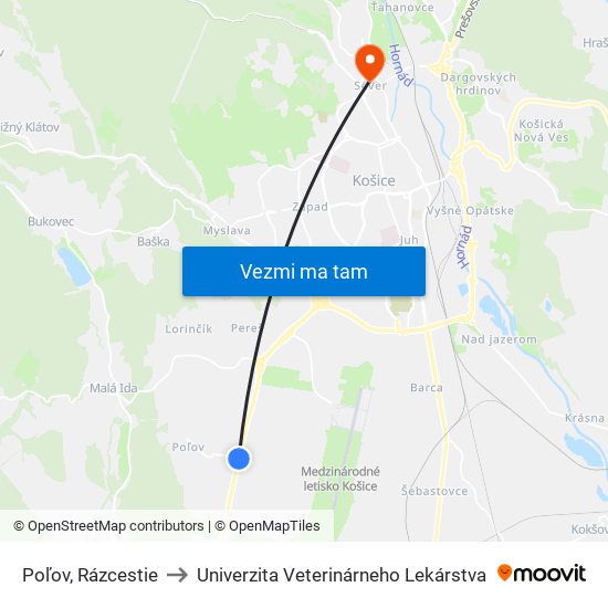 Poľov, Rázcestie to Univerzita Veterinárneho Lekárstva map