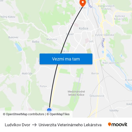 Ludvíkov Dvor to Univerzita Veterinárneho Lekárstva map