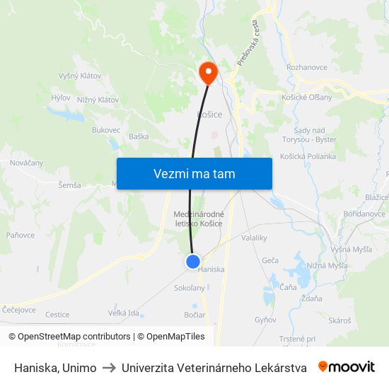 Haniska, Unimo to Univerzita Veterinárneho Lekárstva map