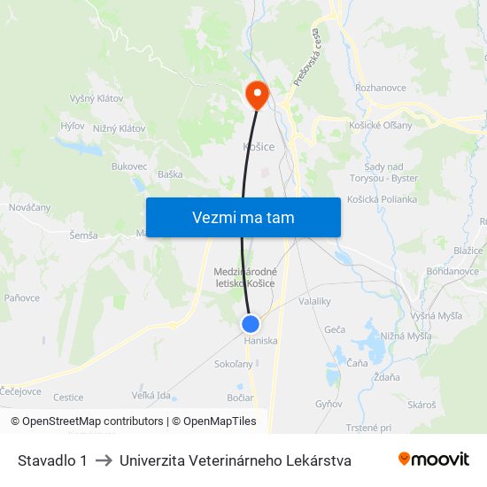 Stavadlo 1 to Univerzita Veterinárneho Lekárstva map