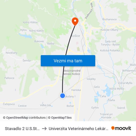 Stavadlo 2 U.S.Steel to Univerzita Veterinárneho Lekárstva map