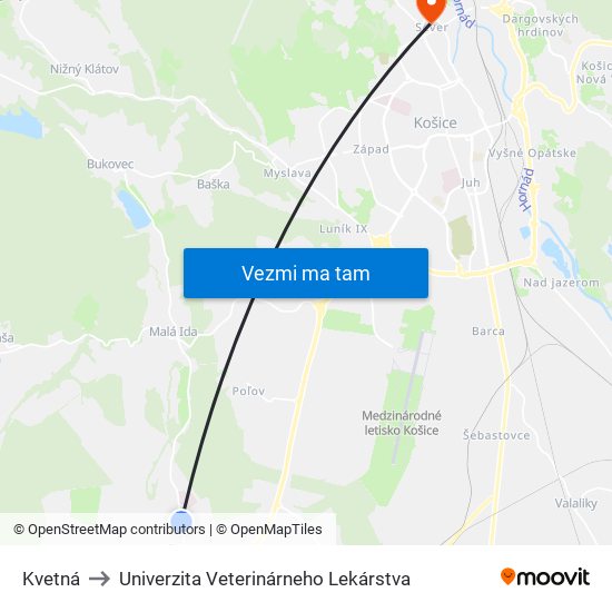 Kvetná to Univerzita Veterinárneho Lekárstva map