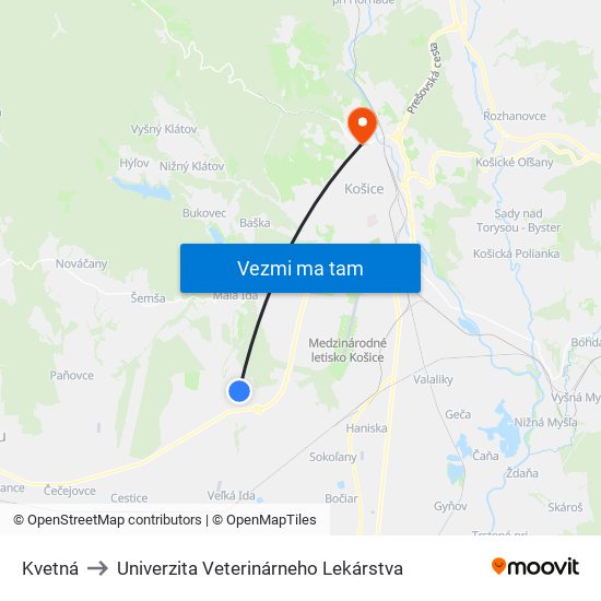 Kvetná to Univerzita Veterinárneho Lekárstva map