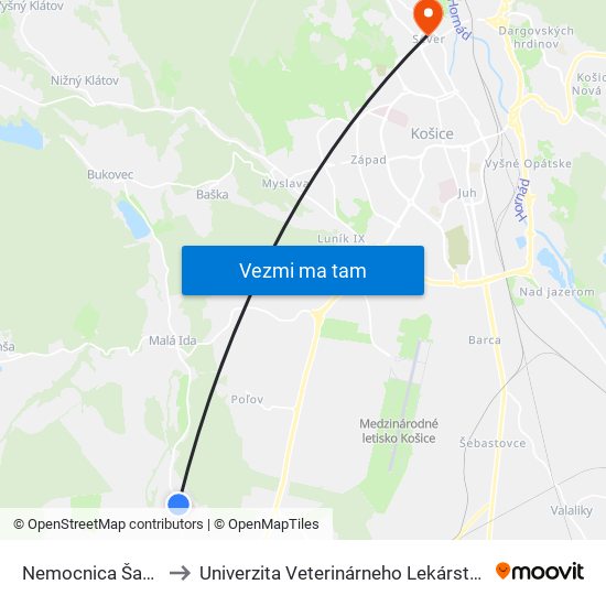 Nemocnica Šaca to Univerzita Veterinárneho Lekárstva map