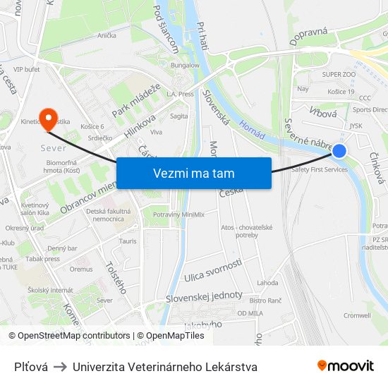 Plťová to Univerzita Veterinárneho Lekárstva map