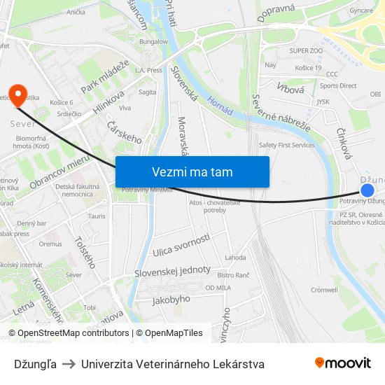 Džungľa to Univerzita Veterinárneho Lekárstva map