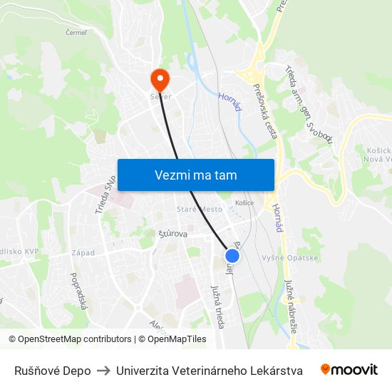 Rušňové Depo to Univerzita Veterinárneho Lekárstva map