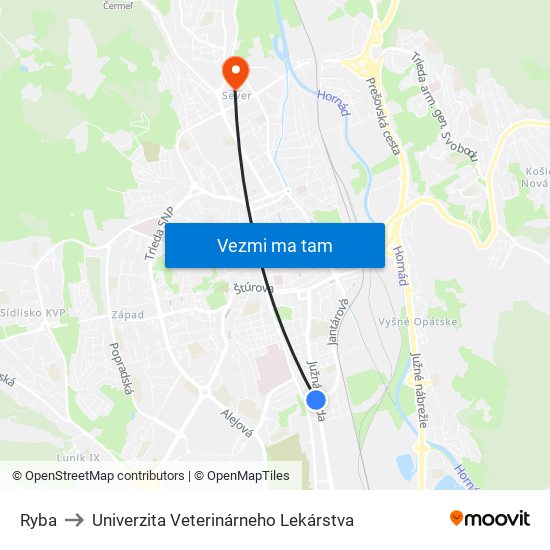 Ryba to Univerzita Veterinárneho Lekárstva map