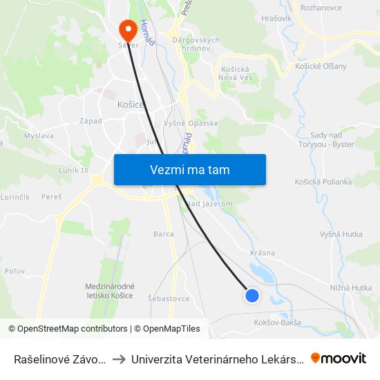 Rašelinové Závody to Univerzita Veterinárneho Lekárstva map