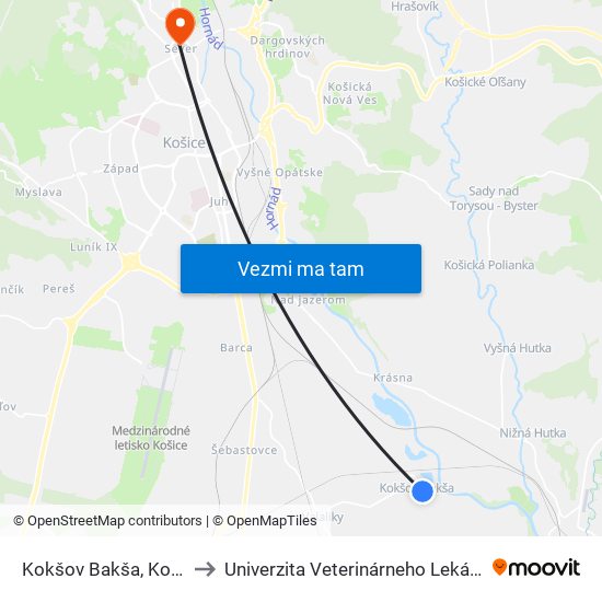 Kokšov Bakša, Kostol to Univerzita Veterinárneho Lekárstva map