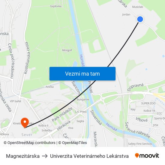 Magnezitárska to Univerzita Veterinárneho Lekárstva map