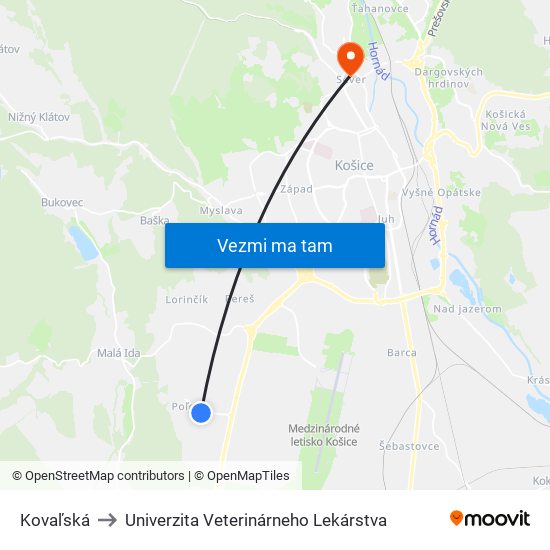 Kovaľská to Univerzita Veterinárneho Lekárstva map